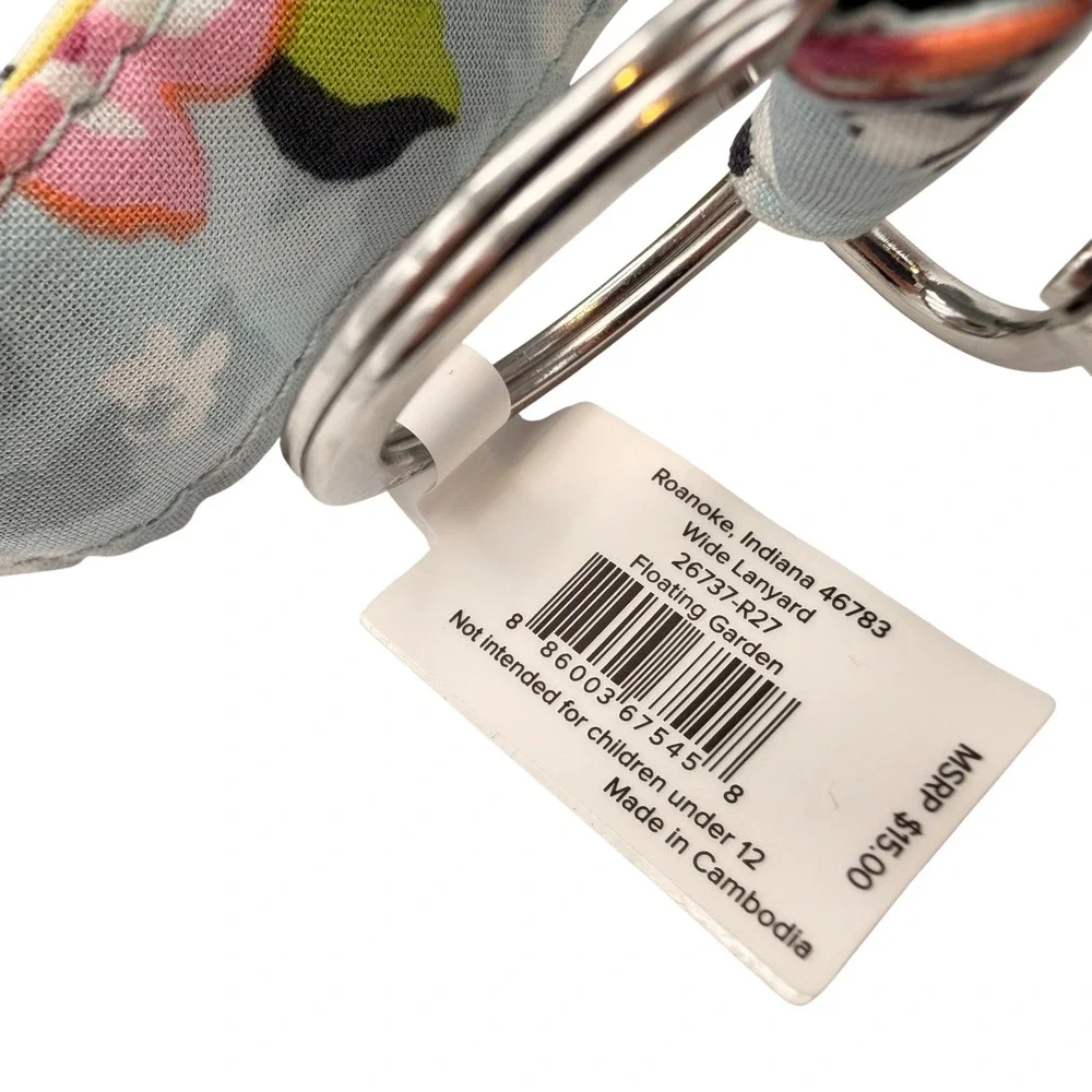 Vera Bradley Wide Lanyard Floating Garden Blue Floral ID Keychain Travel Nurse
